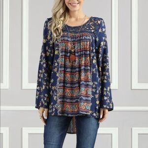 Floral Hi Low Tunic Navy